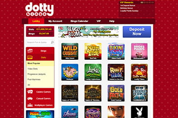 Long list of other games on Dotty Bingo